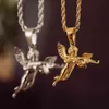 Hiphops Men Jewelry Cupids Revenge Angel Pendant 18K Gold Rope chain 316l Stainls Steel 3D Angel with Gun Necklace A22255W