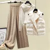 Frauen Zweiteilige Hosen Plus Größe Winter Warme 3 Set Frauen Pullover Pullover Breite Bein Lamm Wolle Weste Gestrickte anzug Trainingsanzug Kleidung 221117