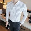 Męskie koszulki MARKA BIZNES MAKA MODA DŁUGO SLICKIE DOTAMOWA SLIM FIT Striped Formal Wear Bluzja Homme 221117