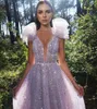 Luxuriant Prom Dresses A-Line High V-neck Unique Design Sleeveless Backless Layered Tulle Stain Sequined Floor Length Custom Made Plus Size Princess Robes