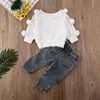 Set di abbigliamento 1 5Y Bambini Ragazze Autunno Vestiti Set Bambino Manica lunga Pullover Top Maglioni Maglieria Jeans strappati Pantaloni jeans Completi per bambini 221118