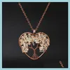 Pendant Necklaces Chakra Heart Pendant Necklace Wire Natural Stone Beads Tree Of Life Necklaces For Women Children Fashion Jewelry D Dhtw4