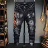 European Style Men Brand Jeans Mens Slim Denim Trousers Black Jeans Straight Skulls Biker Hole Black Jeans Pants for Men X2202144081098