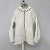 Women's Jackets 2022 Autumn And Winter Beige Simple Fashion Striped Decoration Casual Loose Y2k Hooded Wool Jacket Coat