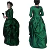 Vintage Emerald green gothic Evening Dresses Floor Length long sleeve Ruched Wear fancy ball Victorian Bustle Prom Party Gown