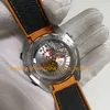 Automatisk kronograf klocka f￶r herrgr￥ urtavla orange keramik 600 m safirglas 45,5 mm gummi armband om fabrikskal.9900 Automatiska kronoklockor