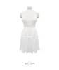 Casual Dresses 2022 Femme Beach Dress Strapless Crochet Cover V-Neck Chiffon Mini High midje White Holiday Sexy Hollow Out Vestidos