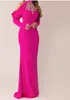 Crystals Beaded Fuchsia Prom Dresses High Neck Drop Sleeves Long Sheath Satin Formal Evening Gowns Floor Length Special occasion gown
