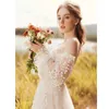 Vintage A-Line Long Puff Sleeve Wedding Dress Off Shoulder Formal Bridal Gowns Lace Appliques