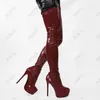 Rontic Neue Frauen Frühling Schritt Stretch Glänzende Stiefel Seitlichem Reißverschluss Stiletto Heels Runde Kappe Ziemlich Rot Weiß Club Schuhe UNS größe 5-20