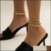 Неклеты хрустальные укороченные кубинские браслет для хвостовой ящики Sier Gold Mtilayer Foot Tennis Bracelets для женщин летние модные украшения Ders d dhgu6