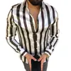 Heren Casual Shirts Gestreept Streetwear Slim Fit Zwart Wit Lange Mouw Tops Mannen Herfst Digitale Gedrukt Blouse 221117