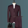 Men's Suits Blazers Stand Collar Men Blazer Pants Vest Business Wedding Suit Jacket Coat Trousers Waistcoat High Quality Slim Dress Set 221117