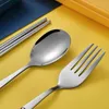 Flatvaruupps￤ttningar rostfritt st￥l Portabelt Student Tabeller Utomhus Travel Lunch Box Three-Piece Spoon Fork Chopsticks Set Adult Gift Cutler