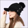 Cloches Knit Winter Warm Fleece Lined Button Hat Cap Fur Ball Baseball Skl Caps With Brim Women Hats Fashion Accessories Drop Delive Dhjty