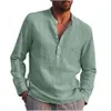 Chemises décontractées pour hommes Lin à manches longues Couleur unie Revers Chemise Col Style de plage Plus Taille S-5XL 221117