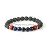 Beaded Designs Mens Jewelry Wholesale 10Pcs/Lot 8Mm Lava Rock Stone With 5 Colors Tiger Eye Beaded Lovers Bracelets Drop Delivery Dhzvd