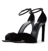 Kända märken Kvinnor Bea Sandals Shoes White Black Patent Leather Mink Fur Strappy High Heels Lady Party Wedding Gladiator Sandalias EU35-43 Med Box