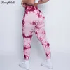 Stroje jogi nowe barwniki trawią bezproblemowe legginsy dla kobiet fitness scrunk rajstop gimngingowy rajstopy gimnastyczne