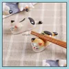 Other Kitchen Storage Organization Japanese Style Cat Chopstick Rest Ceramic Chopsticks Holder Storage Painted Tableware Restauran Dhp1L