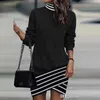 Designer Women Dress 3xl Long Sleeve High Collar Printed Irregular Dresses for Autumn and Spring