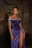Simple Purple Strapless Prom Dresses Crystals Rhinestones Party Dresses Side Split Pleats Custom Made Evening Dress