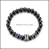 Charm Bracelets Crown Magnetic Hematite Bracelet Ancient Sier Black Beads Bracelets Women Mens Fashion Jewelry Drop Delivery Dhmec