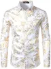 Camicie casual da uomo Mens Luxury Paisley Floral Gold Shiny Print Camisas Elegante camicia a maniche lunghe sottile per party Prom Show Abbigliamento uomo 221117