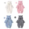Rompers Autumn Winter Born tröja Baby Boy Girl Clothers Romper Bear Ear Knit Hooded Jumpsuit Outfit Clothing 221117
