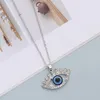 Collier main Hamsa mauvais œil en cristal couleur argent pour femmes, pull oeil bleu turc, chaîne de clavicule, bijoux