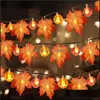 Party Decoration Fall Garland Party Decoration LED Maple Leaf Pumpkin String Light Autumn Decor Thanksgiving Indoor Outdoor Hallowee Dhtrd