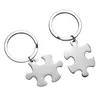 Keychains Stainless Steel Puzzle Keychain Blank For Engrave Black/Silver Color Metal Jigsaw Key Chain Mirror Polished Wholesale 10pair