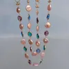 Choker coltivato rosa moneta perla multicolore collana di cristallo filo gioielli fatti a mano della Boemia