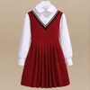 Flickor kl￤nningar preppy stil barn f￶r kl￤der v￥r h￶st bomull l￥ng￤rmad skol uniform barn lappt￤cke kostym vestidos 221117