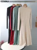 Sıradan Elbiseler Saf Sonbahar Kış Bodycon O-boyun temel ince A-line kalın uzun elbise Kadın Maix Robe Zarif 221117