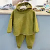 Girls Dresses 5378 Autumn Korean Childrens Clothing Set Boys And Fashion Simple Hooded Top Pant Cotton Baby Kids 2 Piece Suit 221117