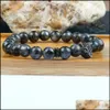 Charm Bracelets New Black Panther Beaded Leopard Bracelets For Men With Natural Tiger Eye White Howlite Stone Cinnabar Stone Beads Dhq1D