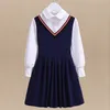 Flickor kl￤nningar preppy stil barn f￶r kl￤der v￥r h￶st bomull l￥ng￤rmad skol uniform barn lappt￤cke kostym vestidos 221117