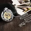 Montres de poche en argent, montre mécanique transparente Unique, grand chiffre romain creux, collier Steampunk Vintage à remontage manuel pour hommes