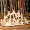 Christmas Decorations Carved House Snowman Gift Wooden View Scene Xmas Tree Ornaments For Home Year 2023 Navidad