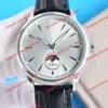 Серебряные мужчины Watch Moon Phase Display M50505 Роскошные черные часы 40 мм циферблат 316L Корпус черный кожаный ремешок ETA2824-2 Движение Мода Женские часы 116610 Начатые часы.