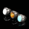 Bague solitaire en acier inoxydable antique Sier Turquoise Stone Ring Band Retrol Floral Solitaire Rings pour hommes femmes bijoux de mode Dr Dh7Ts