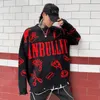 Men's Sweaters Autumn Winter Ripped Hole Punk Hip Hop Sweater Men Red Green Yellow Color Oversized Pullover Korean Style Graffiti Jersey Hombre 221117