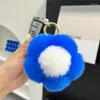 Keychains Plush Real Rex Fur Keychain Cute Blue Flower Women Bag Pendant Car Key Ornament Jewelry Metal Ring Birthday Gift Trinkets