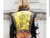 Damesleer herfstveer locomotief graffiti cartoon pu jas vrouwelijke punkstijl was dunne motorcyle jassen jas met riem f1962