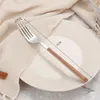 Dinnerware Sets 6pcs High Quality Stainless Steel Wooden Handle Steak Knife Fork Spoon Western Tableware Set