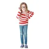 Anime Costumes SXXL Parentchild Cartoon Where Is Wally Waldo Costume Book Week Cosplay Outfit Stripe Shirt Hat Glasses Kit 221118