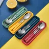 Flatvaruupps￤ttningar rostfritt st￥l Portabelt Student Tabeller Utomhus Travel Lunch Box Three-Piece Spoon Fork Chopsticks Set Adult Gift Cutler