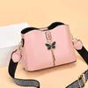 Evening Bags Fashion Butterfly Pendant Shoulder Bag For Women PU Leather Bucket Crossbody Designer Messenger Handbag And Purse Tote Bolsa