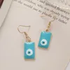 Boucles d'oreilles pendantes en émail coloré pour femmes, pendentif rectangulaire, œil bleu turc, bijoux de fête de mariage